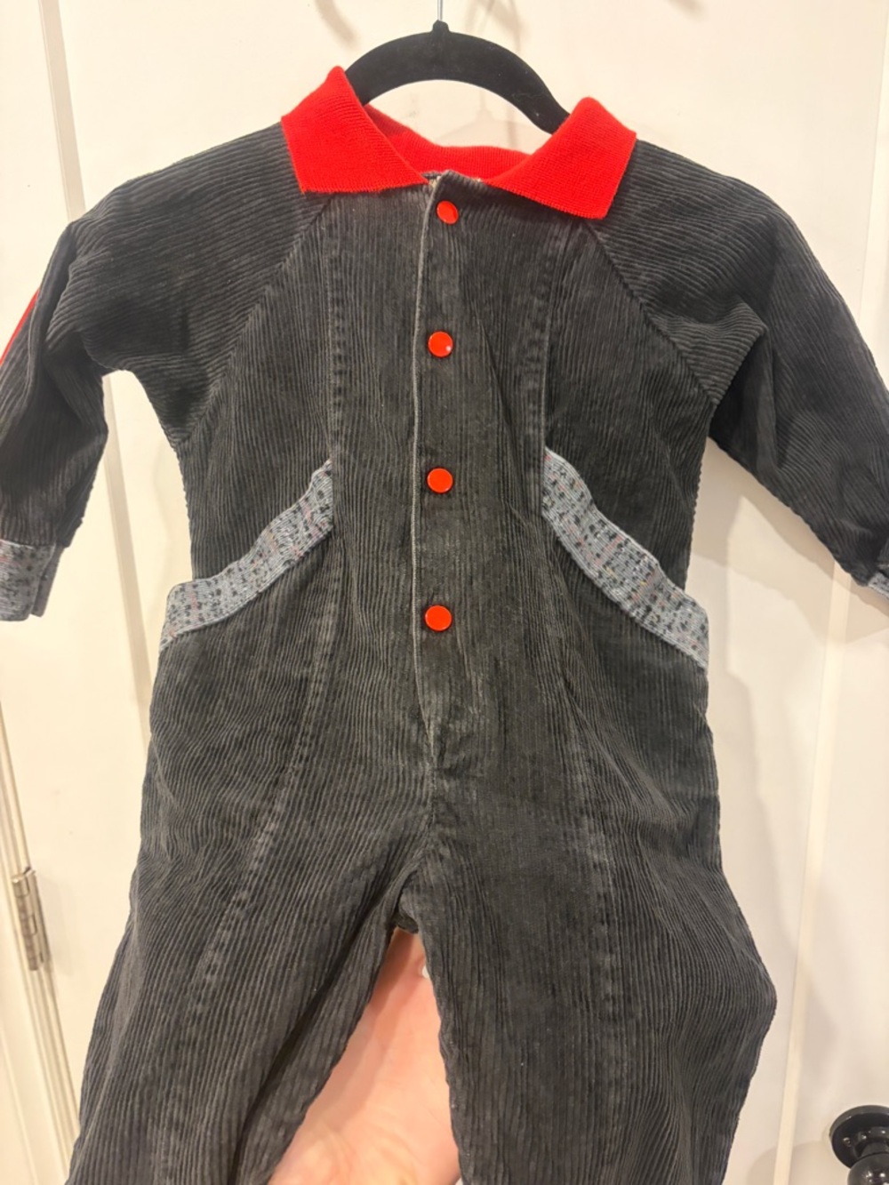 Vintage Winnie the Pooh Kids Black Corduroy Jumpsuit Red accents - Picture 3 of 15